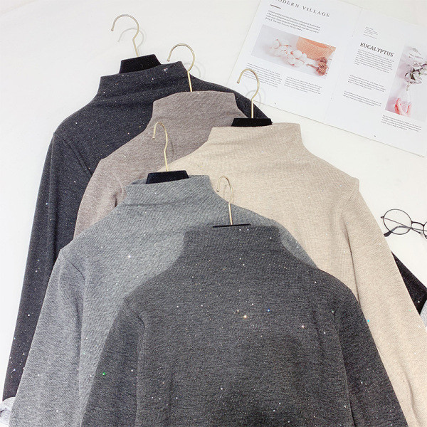 Γυναικείο πουλόβερ με γυαλιστερό εφέ και ημι-ψηλό κολάρο σε καφέ, μαύρο, γκρι και μπεζ χρώμα