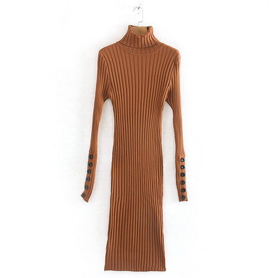 Női testhezálló ruha pólógallérral és gombokkal fekete és barna színben