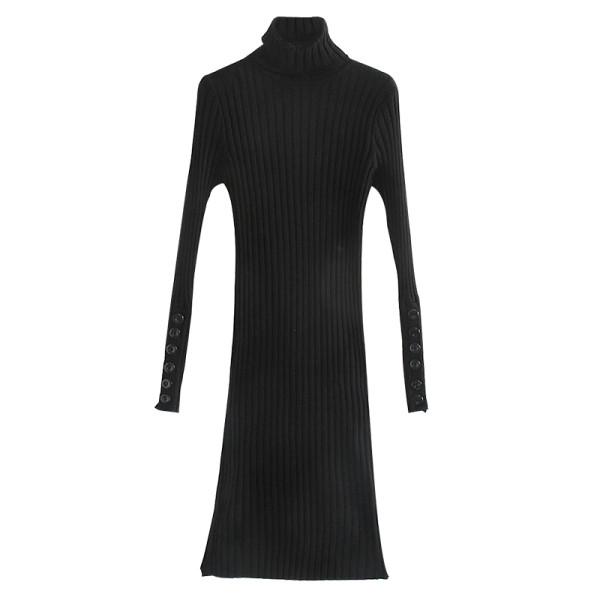 Női testhezálló ruha pólógallérral és gombokkal fekete és barna színben