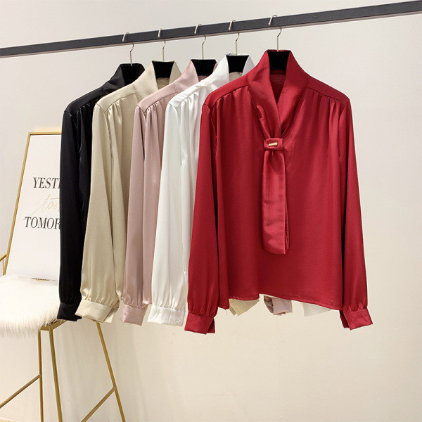 Stílusos női hosszú ujjú ing piros, fekete, rózsaszín, fehér és bézs színben