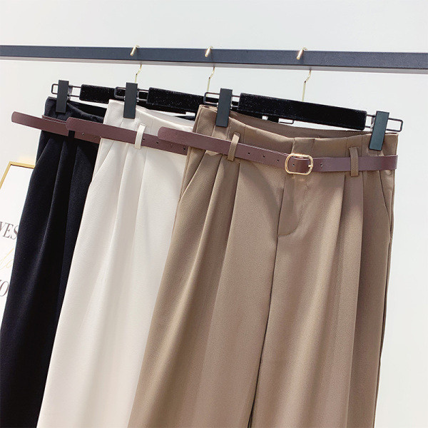 Stílusos női széles nadrág magas derékkal és övvel fehér, fekete és barna színben