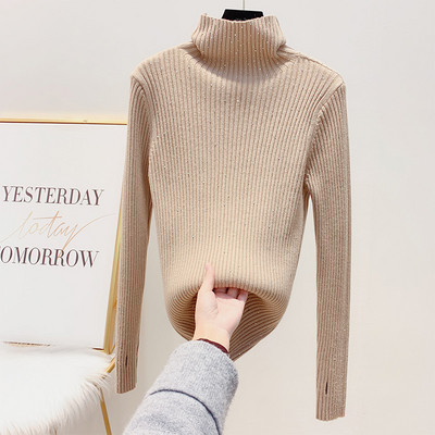 Modern női pulóver magas gallérral és kövekkel fekete, barna, rózsaszín és bézs színben