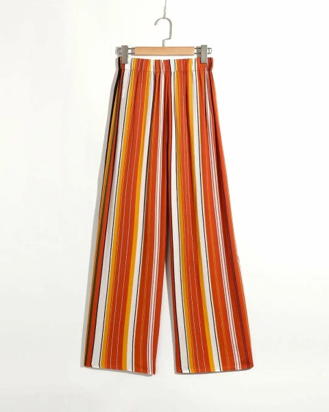 Pantaloni casual în dungi de primăvară-vară, cu talie elastică și cravate