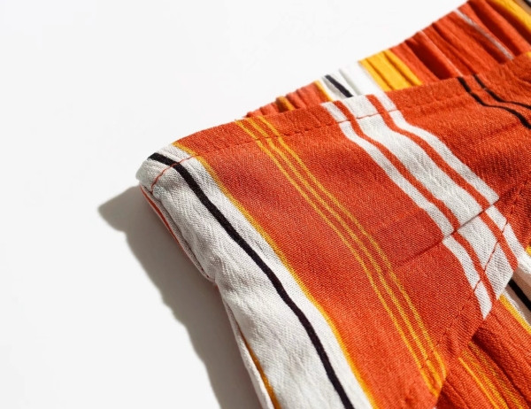 Pantaloni casual în dungi de primăvară-vară, cu talie elastică și cravate