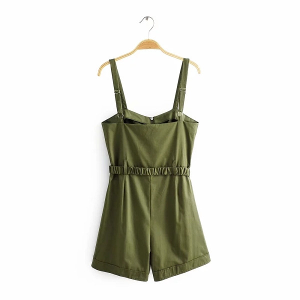 Κοντή γυναικεία ολόσωμη φόρμα με φερμουάρ και λωρίδες σε πράσινο χρώμα