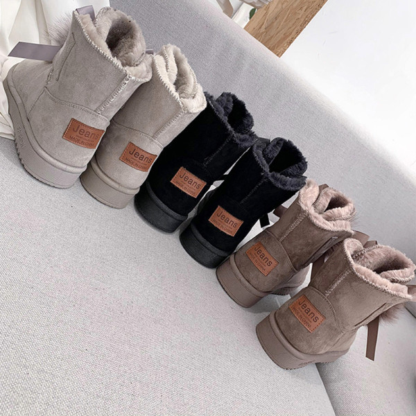 Női téli csizma puha béléssel és szalaggal, fekete, szürke és barna színben