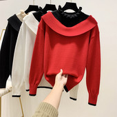 Női téli pulóver magas gallérral, piros, fehér és fekete színben