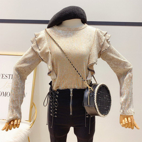 Pulover de catifea de dama cu bucle in maro, albastru, roz si bej