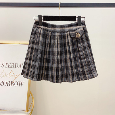 Χειμερινή καρό φούστα με ψηλή μέση σε γκρι, κίτρινο και κόκκινο χρώμα