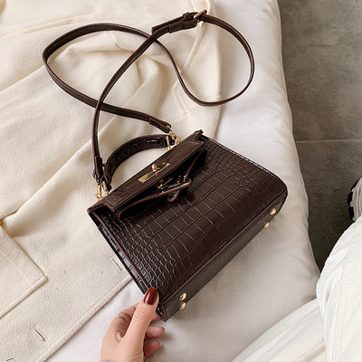 Eko bőrből készült modern női táska, hosszú és rövid fülekkel, barna, fekete és zöld színben