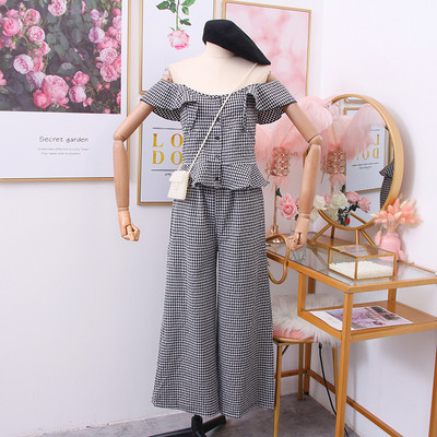 Καρό κομψό γυναικείο σετ από δύο τεμάχια σε κόκκινο, μαύρο και κίτρινο χρώμα