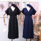 Rochie casual de dama cu maneci scurte, nasturi si decolteu spitz - mai multe culori