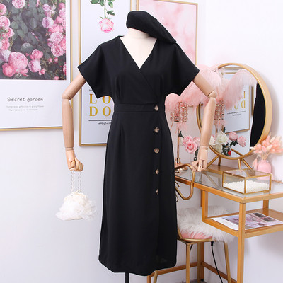 Rochie casual de dama cu maneci scurte, nasturi si decolteu spitz - mai multe culori