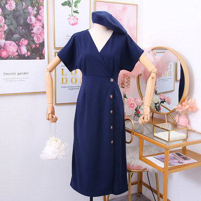 Rochie casual de dama cu maneci scurte, nasturi si decolteu spitz - mai multe culori