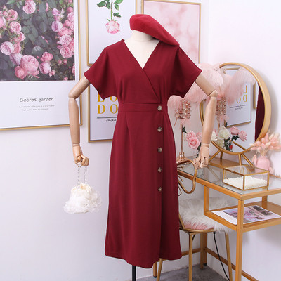 Rochie casual de dama cu maneci scurte, nasturi si decolteu spitz - mai multe culori