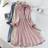 Rochie de iarna de dama cu maneci lungi in verde, roz, albastru si bej