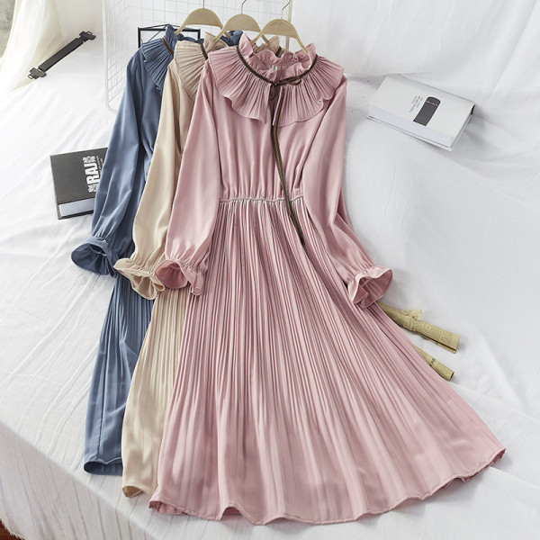 Rochie de iarna de dama cu maneci lungi in verde, roz, albastru si bej