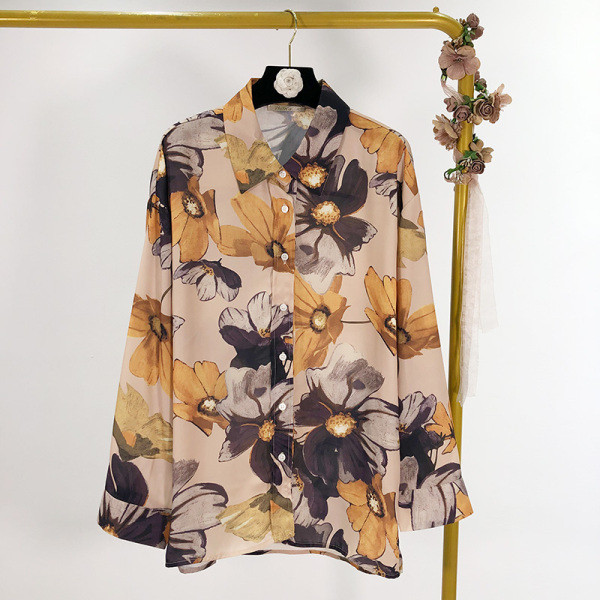 Alkalmi női ing egyenes modell virágmintával