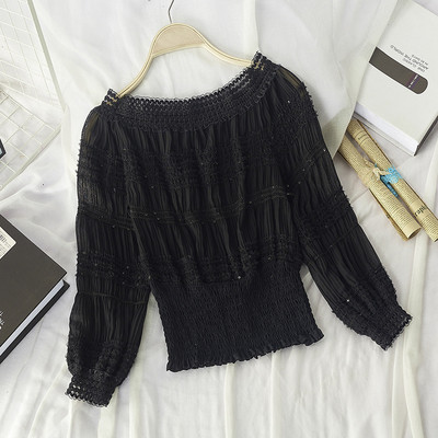 Női blúz csónakos nyakkivágással, kék, rózsaszín, narancssárga, fehér és fekete színekben