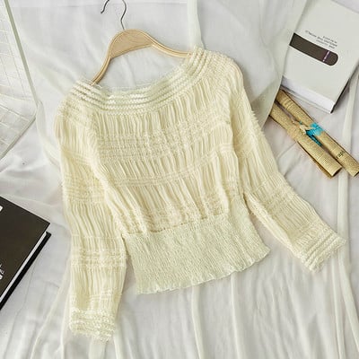 Női blúz csónakos nyakkivágással, kék, rózsaszín, narancssárga, fehér és fekete színekben