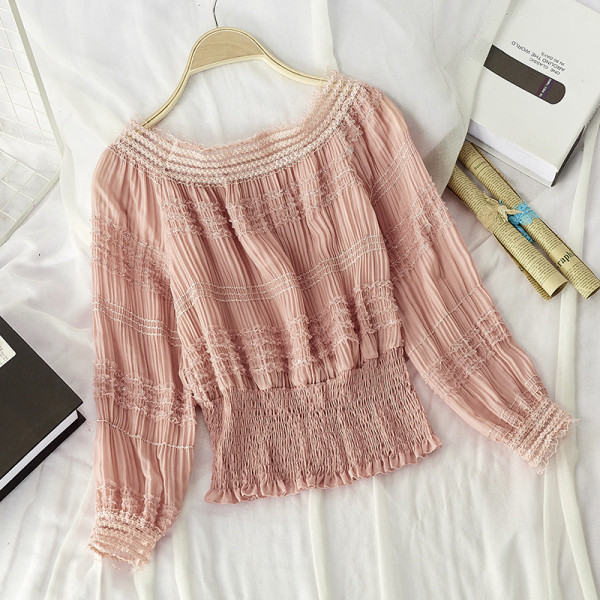 Női blúz csónakos nyakkivágással, kék, rózsaszín, narancssárga, fehér és fekete színekben