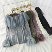 Bluză de damă modernă cu efect strălucitor și mânecă lotus în gri, alb, verde, roz, alb și negru