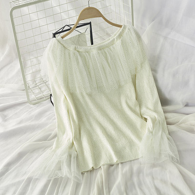 Bluză de damă modernă cu efect strălucitor și mânecă lotus în gri, alb, verde, roz, alb și negru