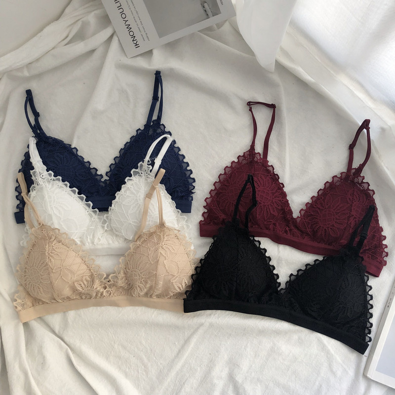 Női csipke melltartó vékony pántokkal bordó, fehér, fekete, bézs és kék színben