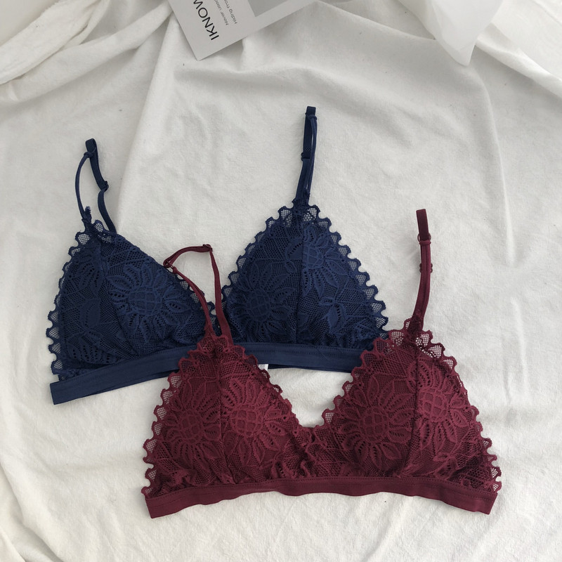 Női csipke melltartó vékony pántokkal bordó, fehér, fekete, bézs és kék színben