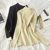 Őszi-téli női blúz kerek nyakkivágással fekete, bézs és rózsaszín színekben