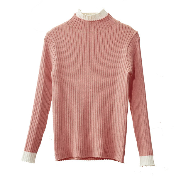 Őszi-téli női blúz kerek nyakkivágással fekete, bézs és rózsaszín színekben