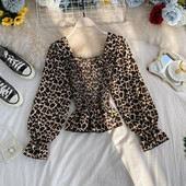 Új modell széles ujjú, leopárdmintás női blúz