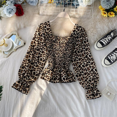 Új modell széles ujjú, leopárdmintás női blúz