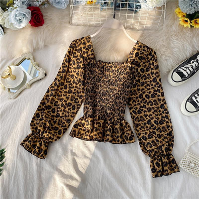 Új modell széles ujjú, leopárdmintás női blúz
