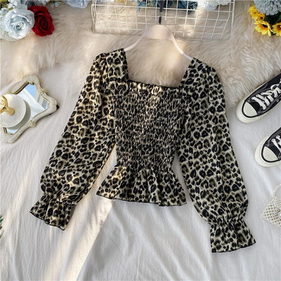 Új modell széles ujjú, leopárdmintás női blúz