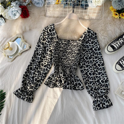 Új modell széles ujjú, leopárdmintás női blúz