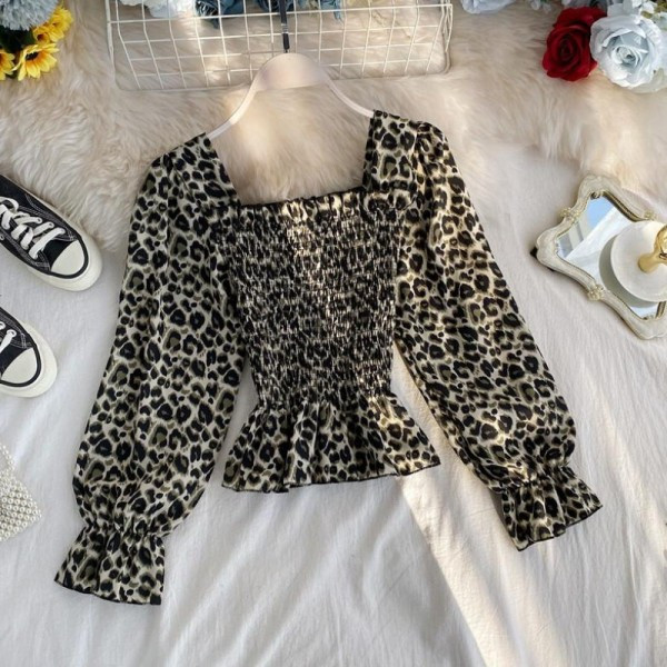 Új modell széles ujjú, leopárdmintás női blúz