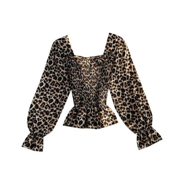 Új modell széles ujjú, leopárdmintás női blúz