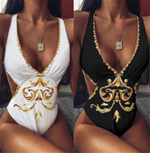 Costum de baie complet cu decolteu în V și bretele încrucișate pe spate în alb și negru