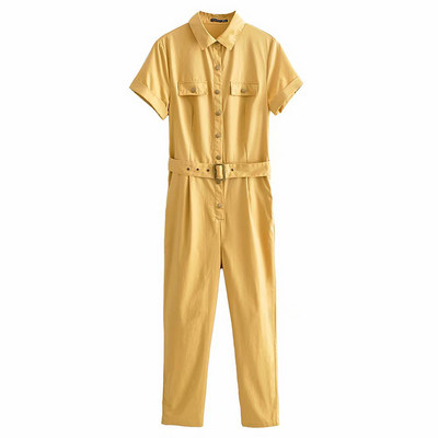 Hosszú alkalmi overall bézs színű övvel és gombokkal