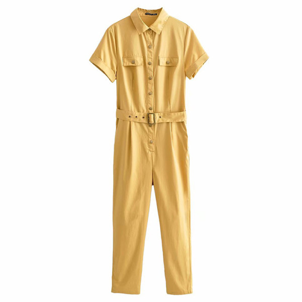 Hosszú alkalmi overall bézs színű övvel és gombokkal