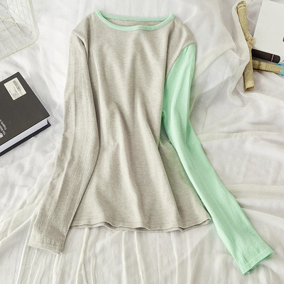 Καθημερινή γυναικεία μπλούζα με στρογγυλό ντεκολτέ σε γκρι και μαύρο χρώμα