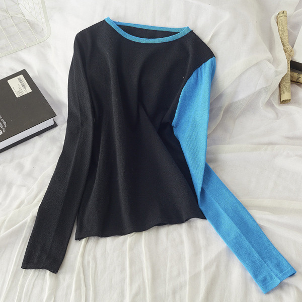 Καθημερινή γυναικεία μπλούζα με στρογγυλό ντεκολτέ σε γκρι και μαύρο χρώμα