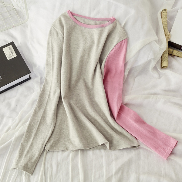 Καθημερινή γυναικεία μπλούζα με στρογγυλό ντεκολτέ σε γκρι και μαύρο χρώμα