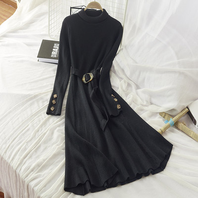 Női hajtogatott ruha pólógallérral és derékövvel, fekete, fehér, barna és szürke színben