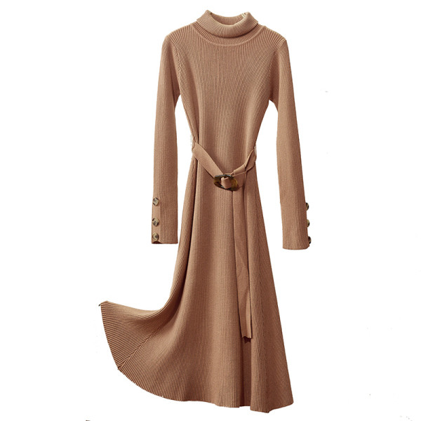 Női hajtogatott ruha pólógallérral és derékövvel, fekete, fehér, barna és szürke színben