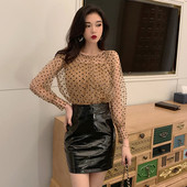 Bluză modernă din șifon transparentă în bej și negru