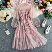 Model nou rochie dama cu perle si tul in mai multe culori model croiat