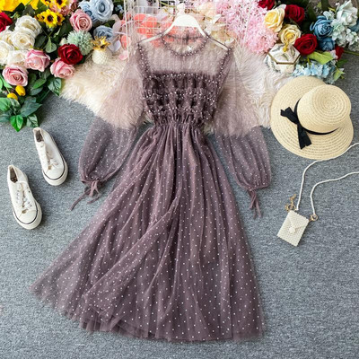 Model nou rochie dama cu perle si tul in mai multe culori model croiat