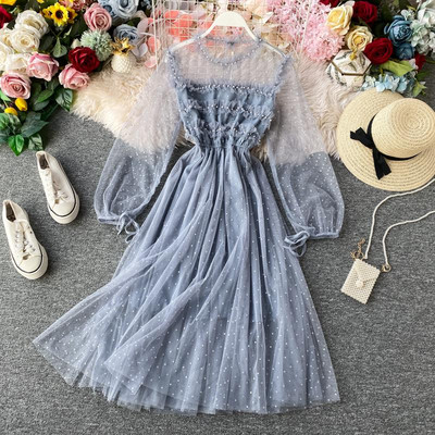 Model nou rochie dama cu perle si tul in mai multe culori model croiat